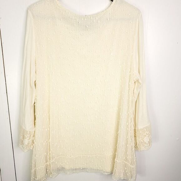Ali Miles Top Womens L Sequin Embroidered Lace Paisley Romantic Cream Mesh - Picture 13 of 13